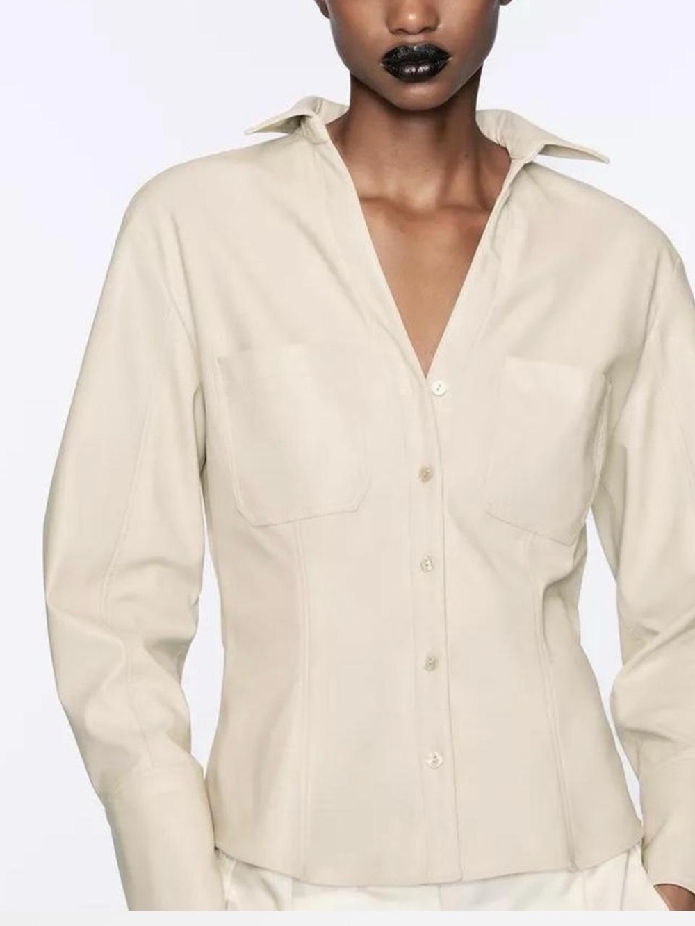 Zara Faux Leather Button-Front Tailored Shirt S